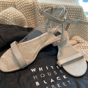 WHBM Strappy low dressy silvery/gold heel